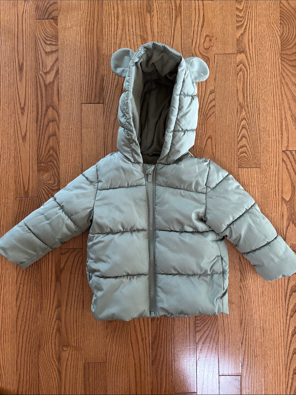 Old Navy Kids Sage Green Puffer Jacket with Hood Ears